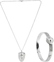 [NIYANGLE] 2pcs Stylish Couple Bracelet Necklace with Unique Lock Design Valentines Day Jewelry present for Him and Her Wear Resistant and Durable Accessories