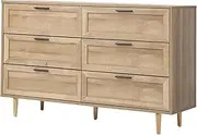 OIKITURE Chest of 6 Drawers Dresser, Wooden Dresser Organizer Tallboy with Alloy Handles, Modern Dresser Storage Cabinet with Anti-tip Kit, Dresser for Bedroom Living Room Hallway Entryway, Natural
