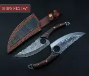 Handmade Japanese Damascus Steel Chief Knife Rose Wood Handle Kitchen Skinner