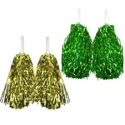 Green & Yellow Metallic Cheerleading Pom Poms - 2-Pack (1 Green Pair & 1 Yellow Pair) Australia Day