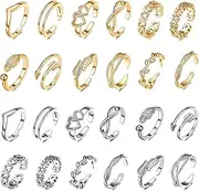 [SREBIWO] 24Pcs Adjustable Toe Rings for Women Adjustable Open Toe Rings Set for Women Gold Silver Plated Toe Rings Women's Knuckle Ring Arrow Knot Star Moon Foot Ring Set Toe Rings for Beach, Various Parties,