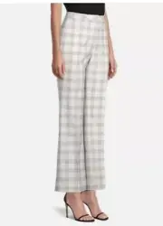 Elie Tahari Noir/Sky/White Plaid Flared Leg Pants Size 16 NWT $225
