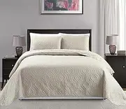 (King/California King, Beige) - Mk Collection King/California King Over Size 300cm x 270cm 3 pc Diamond Bedspread Bed-Cover Embossed Solid Beige New