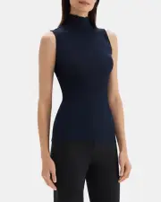 Theory Rib Neck Shell Silk Combo Black Navy Sz Small M076708R Funnel Neck $295