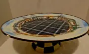 MACKENZIE-CHILD'S HIGHBANKS 16",ENAMEL PEDESTAL PLATTER COURTLY CHECK BASE,NEW,