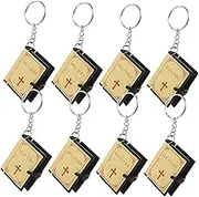 8pcs Mini Bible Keychain Bible Key Chain Church Souvenir Cross Pendant Mini Pray Keychains Small Church Tiny Holy Make Cute Size Book Religious Keychain Golden Pvc Outer Skin
