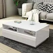 Coffee Table High Gloss Tea Table 4 Drawers Storage & 2 Open Shelves Wooden Modern Living Room Furniture White 90cm Length