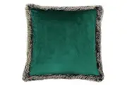 Riva Home Kiruna Faux Fur Edged Velvet Style Square Cushion Cover (Emerald Green) (45 x 45cm)