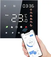 Smart Tuya WiFi Thermostat Voice Control 16A Digital Programmable LCD Display Touchscreen Underfloor Heating Temperature Controller Digital Intelligent Wall Thermostat for Electric Heating Compatible