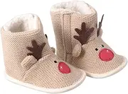 NOLITOY Infant's Christmas Shoes Elk Embroidered Cotton Baby Boots Warm Non 0-12m Size 3 11cm Beige