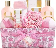 [spa luxetique] Bath Spa Gift Baskets Rose, Premium 12pc Gift Baskets for Women, Home Spa Gift Set with Soap, Massage oil, Bath Bomb, Dry Hair Cap, Bath Puff, Body Lotion, Best Gift Set for Women.