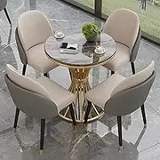 Snaweo Office Reception Room Club Table and Chair Set, Negotiation Table and Chair Set, Office Table and Chair Set, 31.5inch Marble Round Table and 4 PU Back Chairs(Gray,31.5in/80cm)