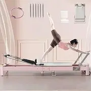 Foldable Pilates Reformer Machine for Home Gym-Aluminum Alloy Pilates Bed with Adjustable Resistance, Compact Yoga Exercise Equipment for Women