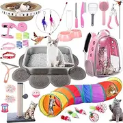 31 Pcs Kitten Supplies Starter Kit Kitten Essentials Starter Kit Include Stainless Steel Cats Litter Box Backpack Cat Scratcher Kitten Toys Accessories for Kitten Welcome Gift Supplies