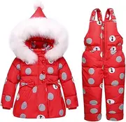 [LOSORN ZPY] Baby Girls Snowsuit Toddler Puffer Hooded Jacket + Bib Pants 2 Pieces Set