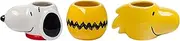 [Silver Buffalo] Peanuts Snoopy Woodstock Face 3pc Ceramic Sculpted Mini Cup Set, 3.5 Ounces
