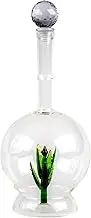 Tequila Aloe Decanter With Agave Plant, Round Design, Glass Design Decanter Perfect For Bar or Tequila Party, Unique Shape Gift Him, Her, Home Decor - 750mL Large Bottle, Gifts for Mexcal Lovers