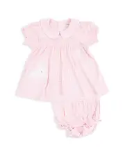 Angel Dear Girls' Mini Gingham Classic Smocked Peter Pan Collar Dress & Diaper Cover Set - Baby
