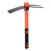 2 Teeth Garden Hoe Rake 15" Dual Head Rake Hoe Tools with Fiberglass Handle