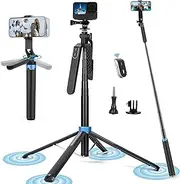 Rimposky 180cm Phone Tripod Selfie Stick Tripod with Wireless Remote, Upgrade Quadripod iPhone Tripod for Filming, Anti-Shake & Extendable Travel Phone Tripod Stand with Balance Handle and 1/4 Screw