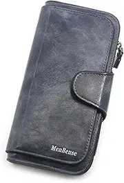 [Generic] Women's Wallet Made of Leather Wallets Three fold Vintage Womens Purses Mobile Phone Purse Female Coin Purse Blue 1