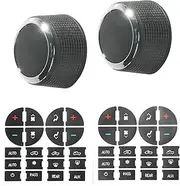 RACOONA 2 Packs AC Dash Button Repair Kit,Car Accessories AC Panel Decals Radio Button Repair Decal Set,AC Controls Decal A/C Control Buttons Replacement,Compatible with Most Cars SUVs Vans (2 Sticker+2 Knob.)