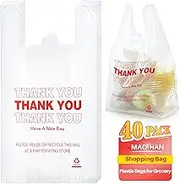 MAQIHAN Grocery Bags - 40Count Thank You T-shirt Bags for Grocery Store 11" X 21" Plastic Shopping Bag With Handles Ideal for Supermarket, Home Storage, Kitchen, Office, Large Capacity Reusable