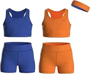 [Essenclo] Girls Clothing Athletic Sets Sleeveless Crop Tank Tops & Bike Shorts Cheer, Gymnastics, Volleyball Size 3-16 (5 Pcs), Set-5, 9-10