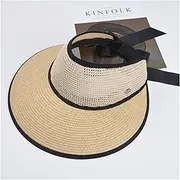[TOMYEUS] Sun Hats Summer Sun Hat Women's Straw Hat Large Brim Sunscreen Sun Hat Folding Beach Hat Beach Cap (Color : Khaki)