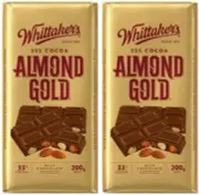 915745 2 X 200G BLOCK WHITTAKERS WHITTAKER'S ALMOND GOLD MILK CHOCOLATE NUTS