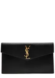 Saint Laurent Uptown Pebbled Leather Pouch, Leather Bag, Black One Size
