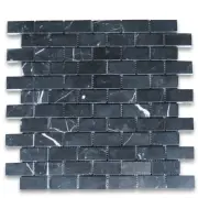 N63XP Nero Marquina Black Marble 1x2 Brick Subway Mosaic Tile Polished