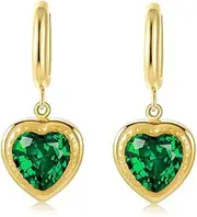 [Nvzi] c suitable for both men and women, set with zircon peach heart earrings, stainless steel gold-plated earrings, love pendant, titanium steel earrings (green), 1*3cm/0.4*1.2in, 01, No Gemstone