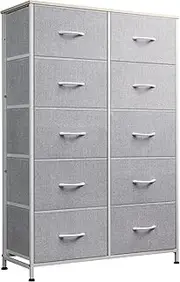 [WLIVE] Tall Dresser for Bedroom with 10 Drawers, Chest of Drawers, Dressers Bedroom Furniture, Storage Organizer Unit with Fabric Bins for Closet, Hallway, Living Room, Entryway, Light Grey