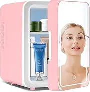 MAXEVE - Portable Mini Fridge with Dimmable LED Mirror, 4 Litres, Skincare and Makeup, Cooler and Warmer for Bedroom and Car