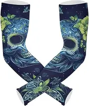 [Yoogain] UV Protection Arm Protection Sleeves Green Skulls Boho Shining Arm Sleeve Sun & UV Protection High Elasticity cubre brazos, Green Skulls Boho Shining
