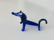 DACHSHUND~Blue~Dog~Collectible Hand Blown Art Glass Figurine~Handmade Tiny Anima