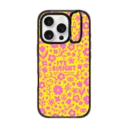 iPhone 16 Pro Impact Ring Stand Case MagSafe Compatible Pink Yellow Flowers Hearts Eyes Peace "It's Alright" Floral Pattern