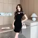 【Sexy Devil】玩美衣中國風黑蕾絲洋裝鏤空短袖連身裙S-L