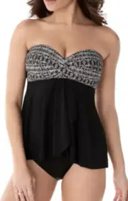 Miraclesuit Gypsy Cadiz Black Bandeau Tankini Top Women's L15009 Size 10