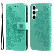 For Samsung Galaxy A35 5G Case Embossed Flower PU Leather Wallet, Green