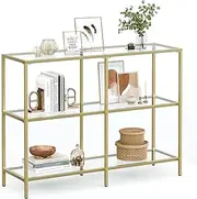 VASAGLE Console Table, Entryway Cabinet, 3 Tier Shelf, Tempered Glass, 100 x 30 x 73 cm, Metal Frame, Modern Style, Hallway, Living Room, Bedroom, Gold LGT27G
