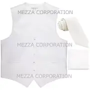 New Men's Solid Tuxedo Vest Waistcoat & 2.5" Skinny Necktie & hankie Set White