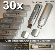 30 pcs x USB BATTERY CHARGER for ~1.5V Ni-MH AAA Rechargeable Battery Batteries