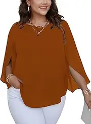 [SCOMCHIC] Plus Size Blouses for Women Summer Chiffon 3/4 Sleeve Tunic Tops Dressy Scoop Neck Casual Loose Flowy Shirts