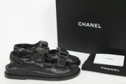 sz 11 / 41.5 CHANEL Black CC Logo Mule Slide Strap Flat Teva Dad Sandal Shoes