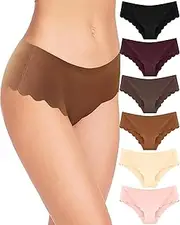 [ALL OF SHE] 6 Pack Seamless Briefs Ladies Scalloped Edge Seamless Underwear Women No Show Underpants Scalloped Edge Panties Multipack S-XL