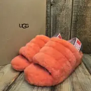 UGG FLUFF YEAH SLIDE WOOL SLIPPER SANDAL ORANGE/RED CURRANT WOMENS US 7