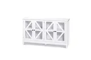 Sideboard Cabinet White Kitchen Buffet Cupboard 2 Glass Doors 4 Shelves