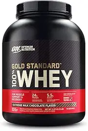 OPTIMUM NUTRITION Gold Standard 100% Whey Protein Powder, Extreme Milk Chocolate, 2.27kg - [2024/2025 plastic neck band packaging may vary]